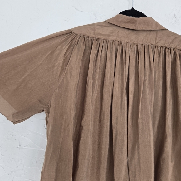 Quince Silk Cotton Flowy Light Button Up Cropped Top, XL - Picture 8 of 11